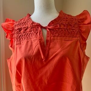 Talbots Orange Smocked Sleeveless Blouse